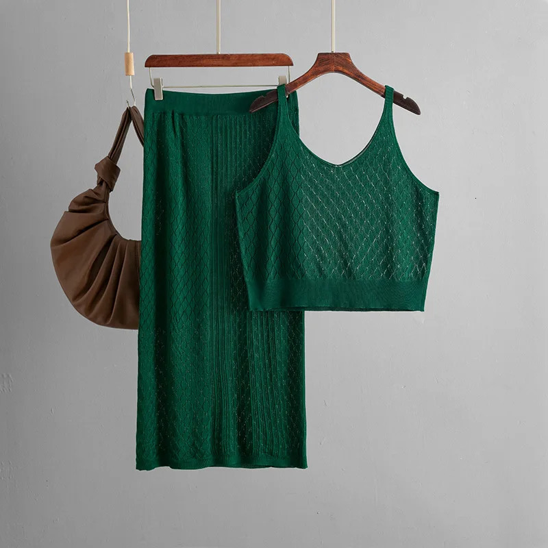 Heliar Summer Fashion Womens Two Piece Hollow Suspension Knitted TopCasual Skiing Set y2k 250312