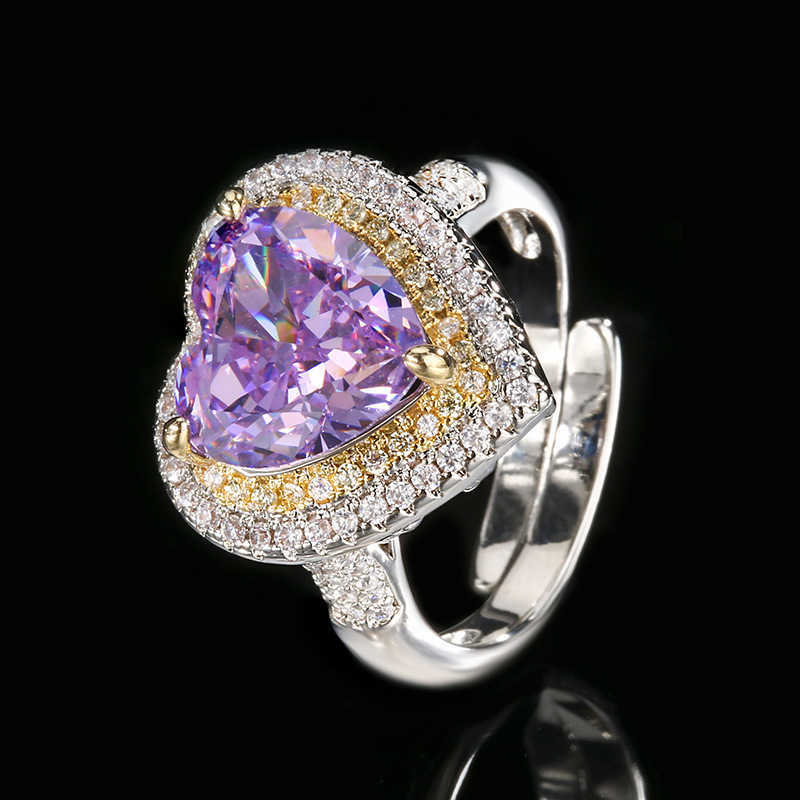 Autumn and Winter New Zhuangsheng High Carbon Diamond Ice Flower Cut Purple Diamond Copper Inlaid Heart Set 10 * 10-6 * 6 W250312