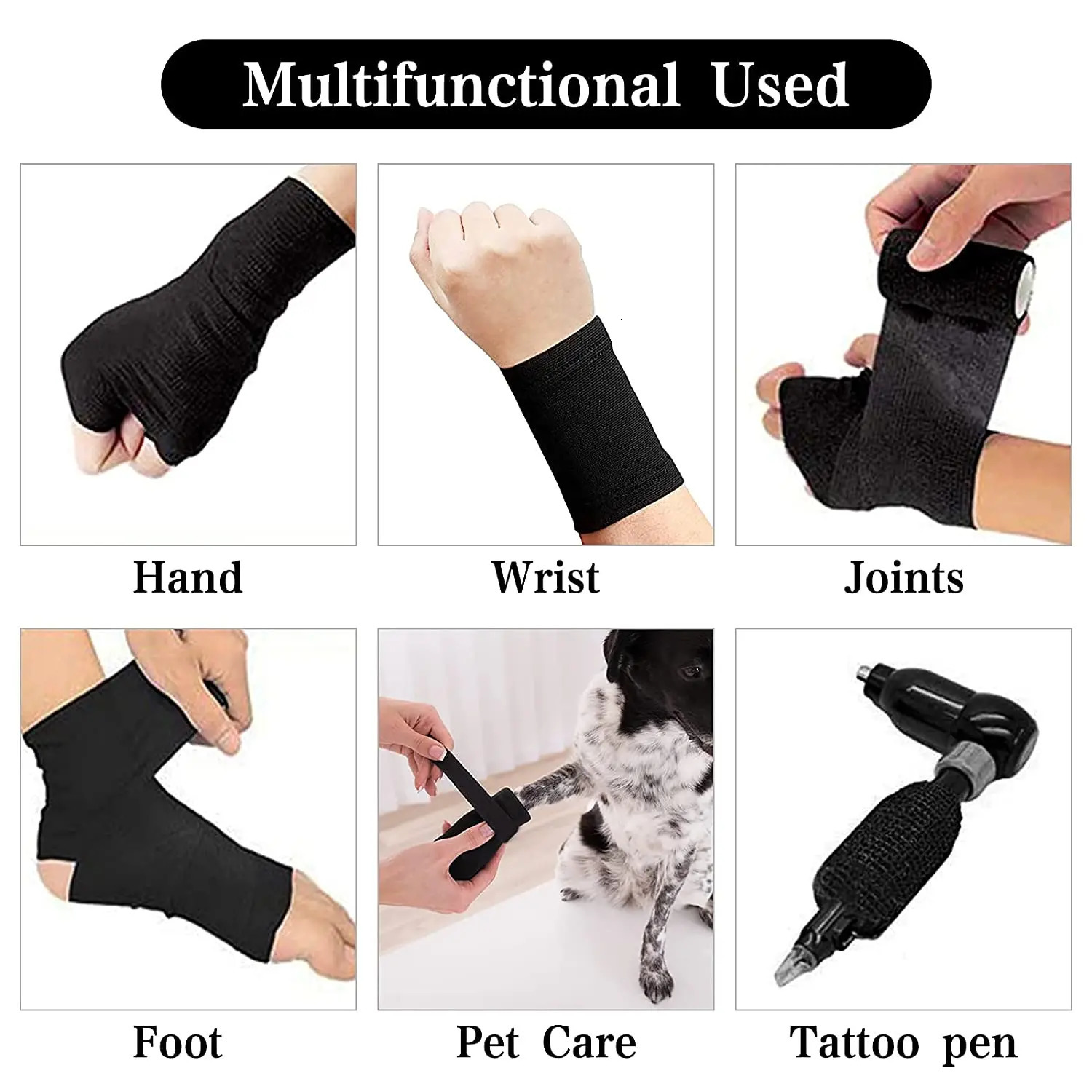 48/24/12/6/3/2pcs Black Tattoo Grip Tape Self-adhesive Elastic Wraps Waterproof Bandage Finger Protection Tattoo Accessories 250306