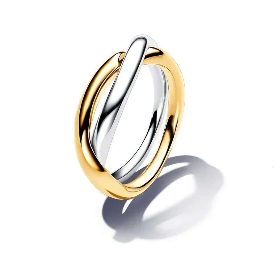 2024 New 925 Sterling Silver Organically Shaped Stacking Rings Heart Two-Tone Entwined Bands Ring Fit Women Gifts