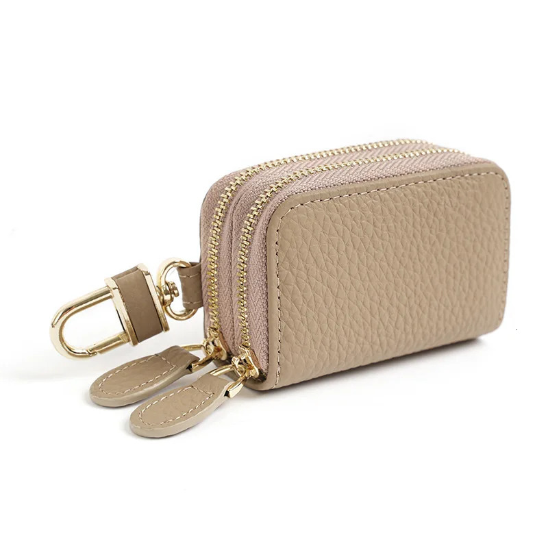 Fashionable leather car key bag Ins style multifunctional car key wallet portable double zipper mini key bag 250311