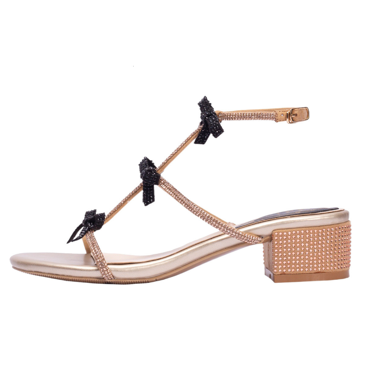 Classic RC rhinestone sandals spring and summer, black bow fairy style, Roman ribbon, hollowed out princess shoes for women #ddmypanda