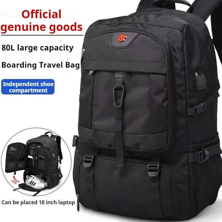 Men Business Travel Waterproof With USB Charging Large Capacity 18Inch Laptop Black Backpack 8101