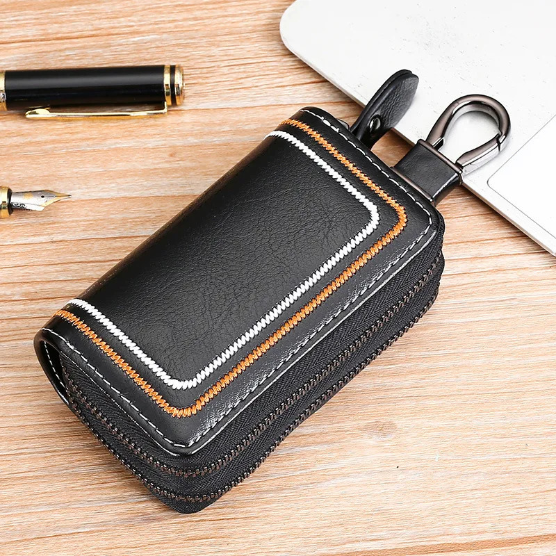 Fashion Genuine Leather Key Wallets Men Simple Car Key Holders Top Quality Double Zipper Keychain Case Women Housekeeper Purse 250311