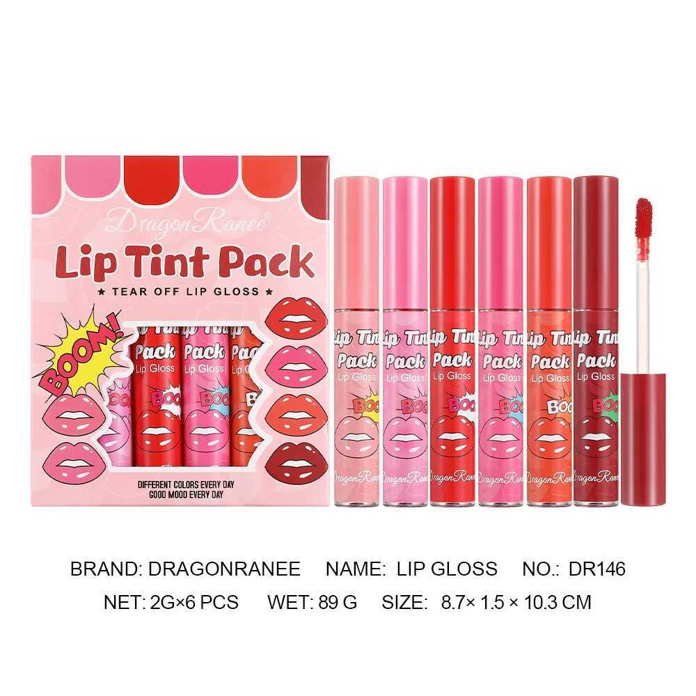 6 pieces/box tear lip color suit waterproof durable matte red peeling liquid lipstick dye tattoo coloring non stick lipstick W250312