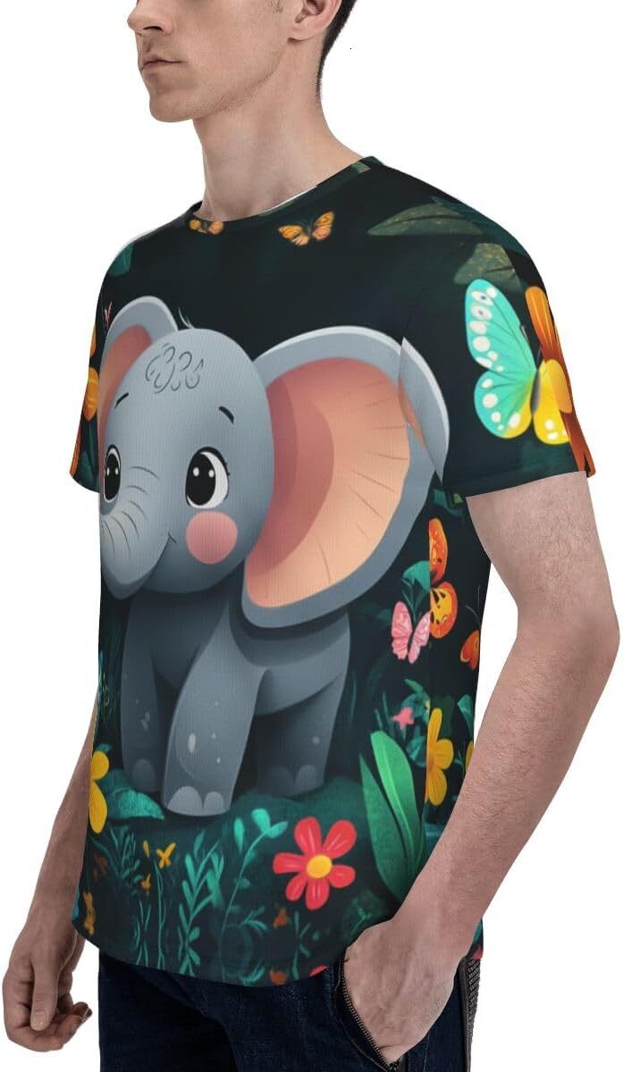 Mens T shirt Unisex Novelty Baby Elephant 3D Pattern Printed T-Shirts Cartoon Elephant Flowers Men Women Summer Casual Round Neck Tee cool