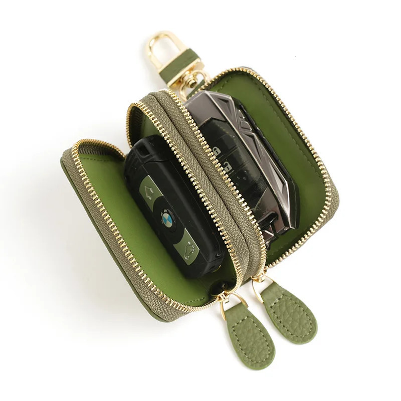 Fashionable leather car key bag Ins style multifunctional car key wallet portable double zipper mini key bag 250311