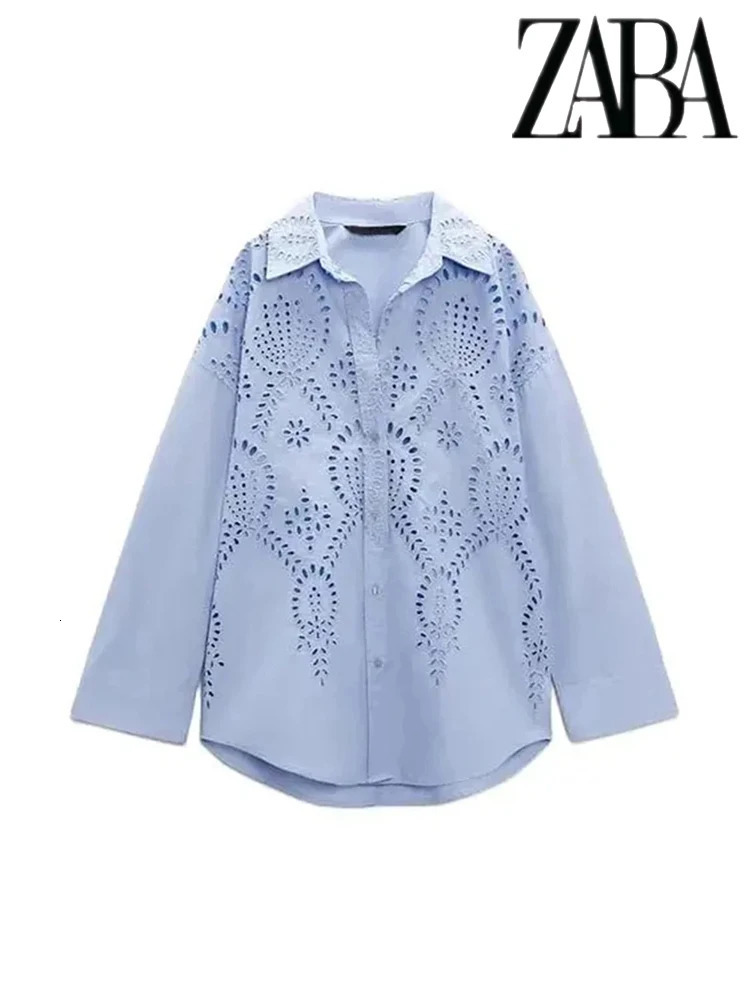 TRAF Womens Temperament Hollow y Lapel Tops Hundred singlebreasted Long Sleeve Shirt Summer Casual 250311