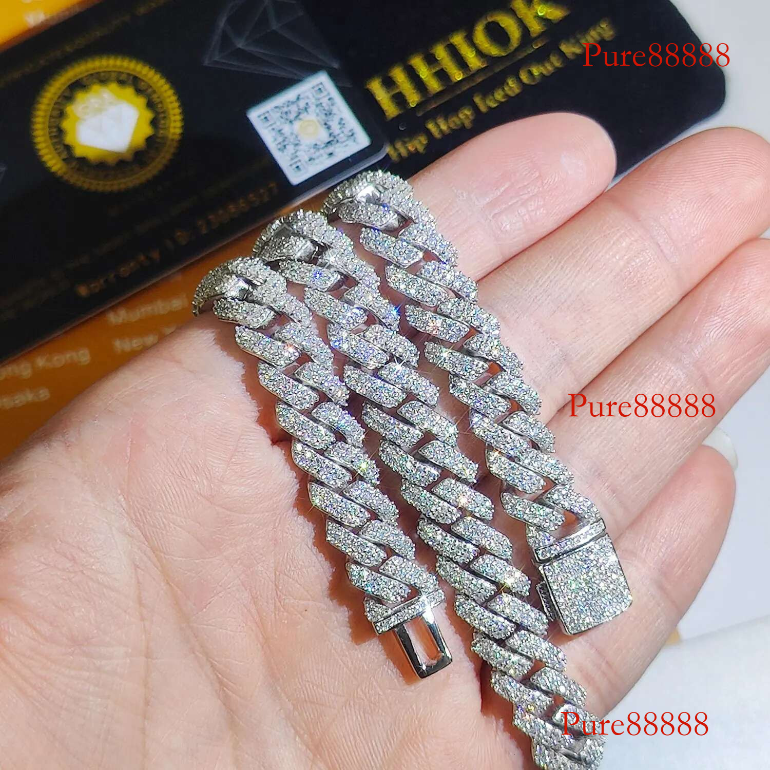 S & VVS Moissanite 10MM Prong Cuban k Chain Sterg Sier Pass Test Lab Dia Necklace Valentine's Day Gift For Him