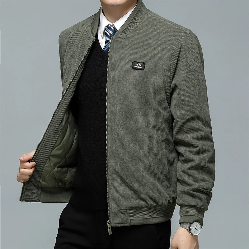 Winter bomber jacket mens casual zipper streetwear motorcycle Corduroy windproof multi pocket cotton Parkas 250312