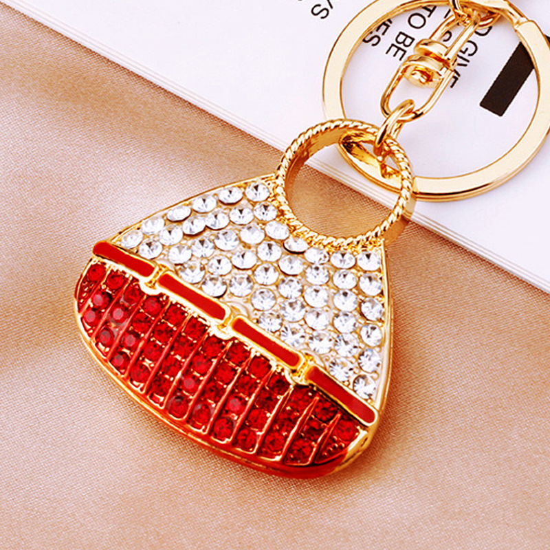Chic Ladies' High-End Car Accessory Keychain Featuring Shimmering Diamond Accents - Designer Bag Decor Charms