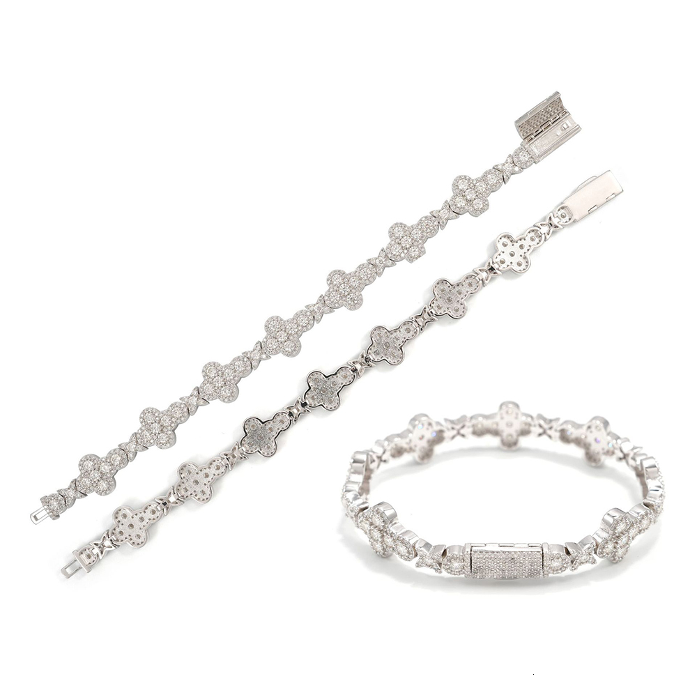10/13mm Moissanite Clover Bracelet S925 Silver Iced Out For MenWomen Hip Hop Jewelry Pass Diamonds Tester With GRA Free Shipping