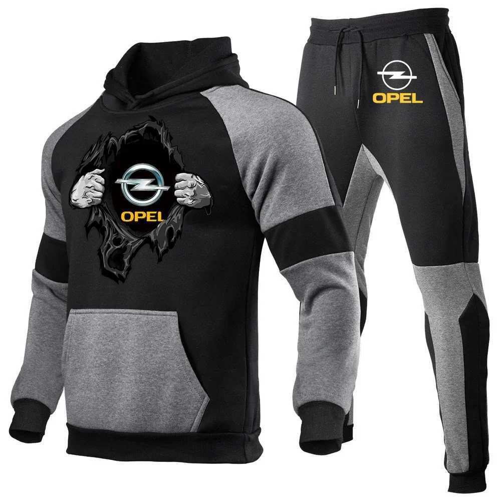 2024 Mens New Opel Spring/Summer Brand Fashion High Quality Fashion Color Matching Hoodie Sports Pants Casual Set X250312