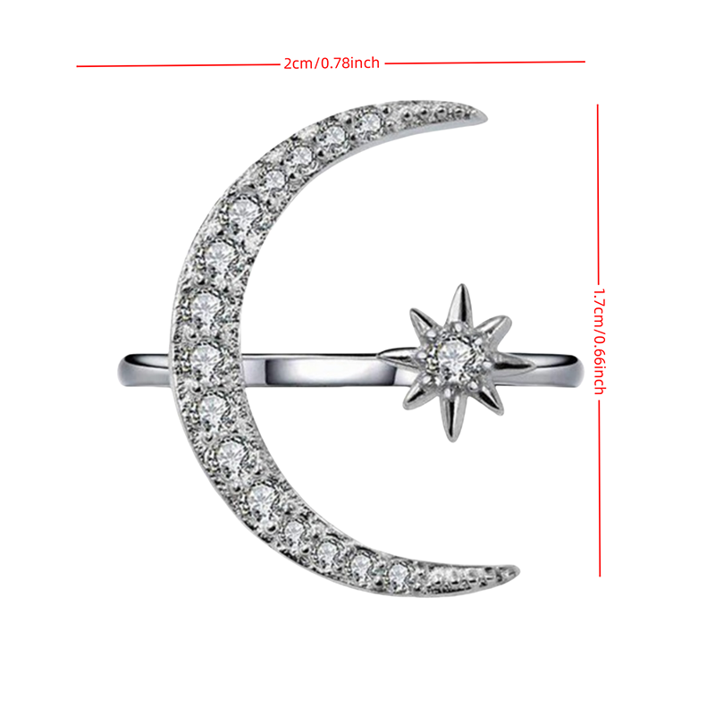 Open Full Diamond Love Ring Featuring Star and Moon Motif - Ideal for Engagements and Weddings