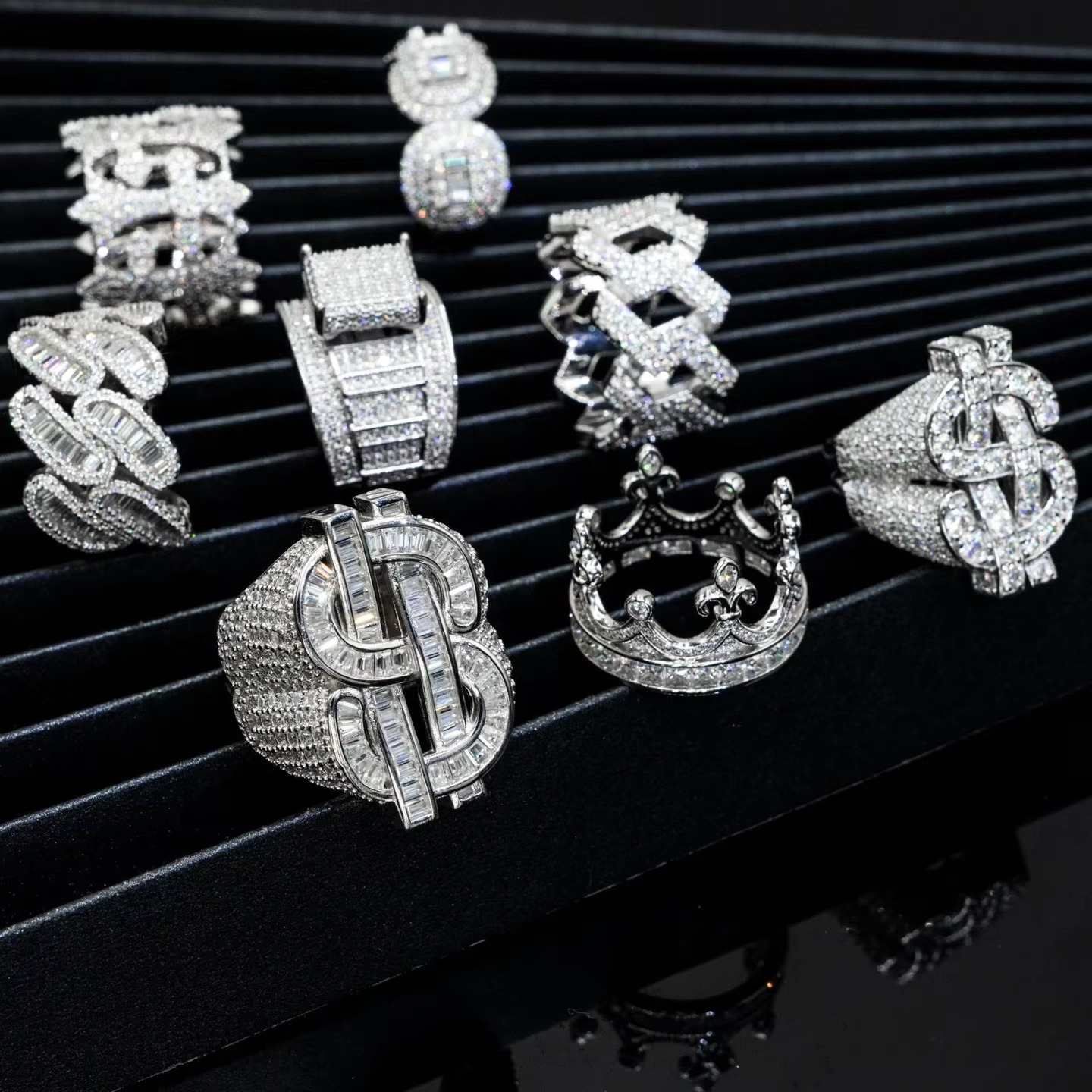 Moissanite Ring Men S925 Silver Two Tone Iced Out Buss Down Custom Sparkle Moissanite Ring