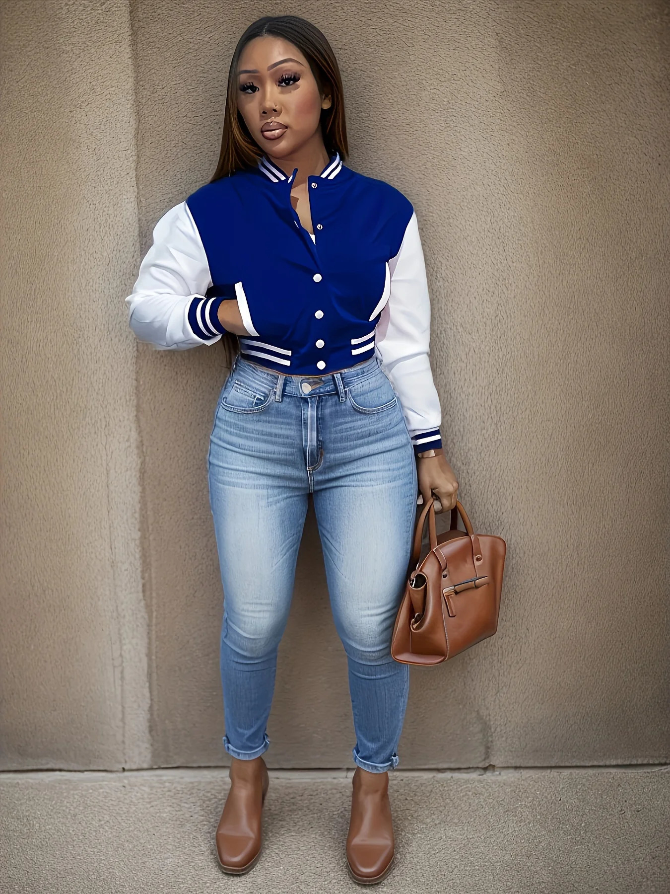 Elegant Women_s Casual Jacket White Autumn Winter Button Baseball Cropped Jackets For Women Long Sleeve Crop Outerwear 250303