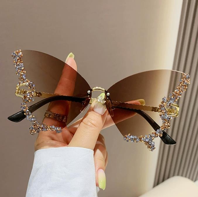 New butterfly shape diamond-rimless sunglasses female fashion personality exaggerated sunglasses