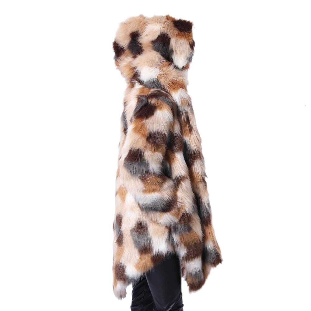 Fox New Contrasting Color Slim Fit Young Women's Haining Fur Coat