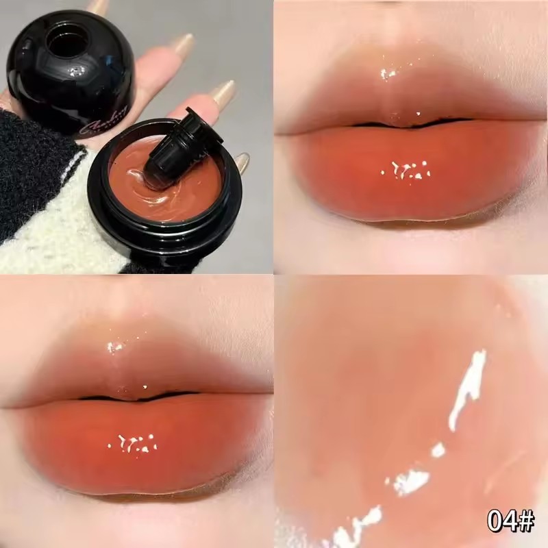 With Silicone Lip Brush Jelly Solid Lip Gloss Non-stick Mirror Lip Tint Lasting Makeup Moisturizing Canned Crystal Lipstick Mud