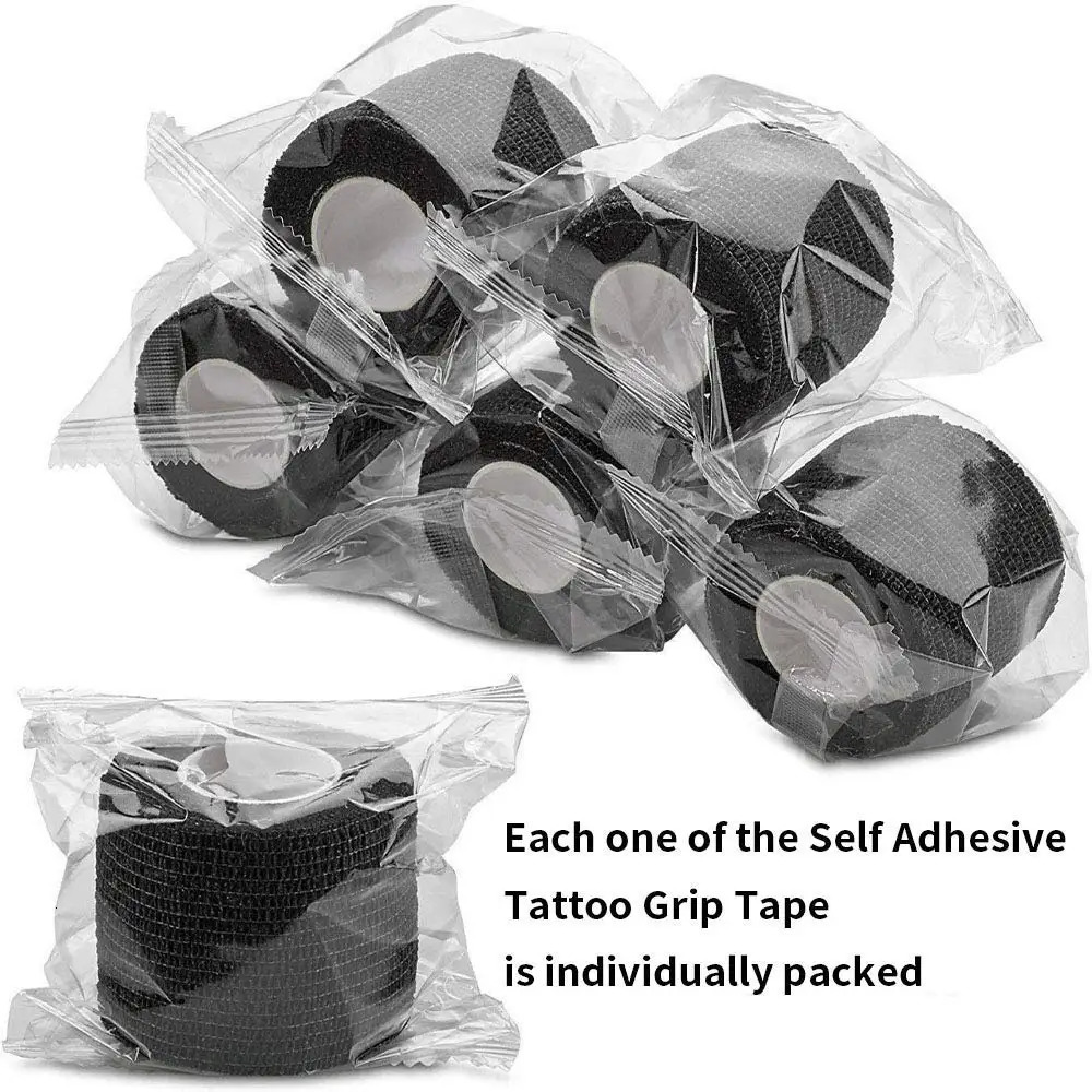 48/24/12/6/3/2pcs Black Tattoo Grip Tape Self-adhesive Elastic Wraps Waterproof Bandage Finger Protection Tattoo Accessories 250306