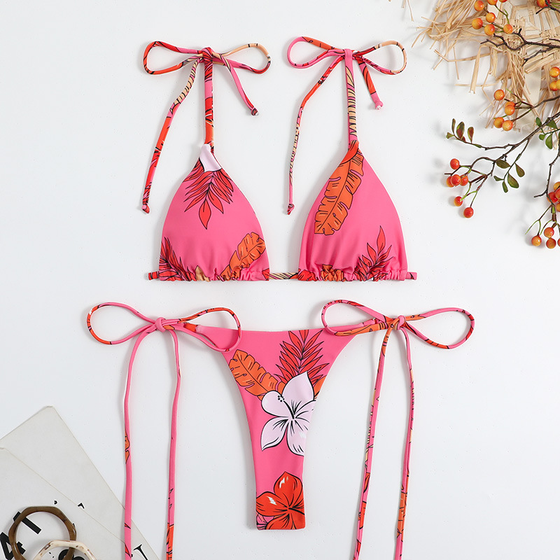 2025 Designer Swimsuit String Bikini Women's Sexy High Waisted Swimsuit Split Tie Printed Swimsuit Colorful Casual Beach Party