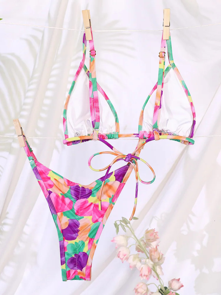 Miyouj Triangle Bikini Set Print Swimsuit Sexy Swimwear Women Bandage Beachwear Biquini String Swimsuits 250310