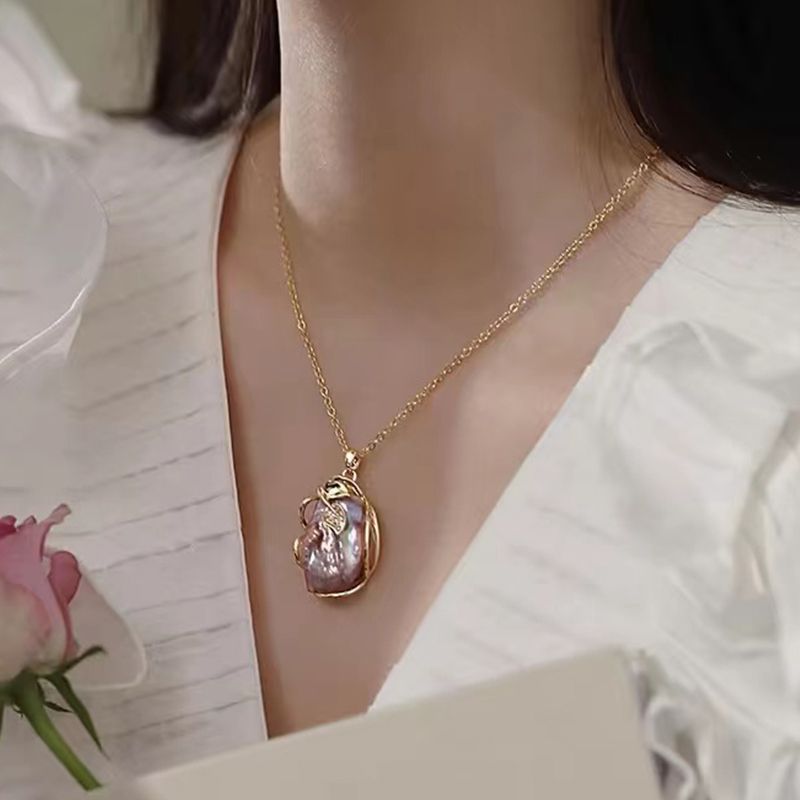 Gold Plated Baroque Pendant Necklace with Freshwater Pearl Nugget Drop