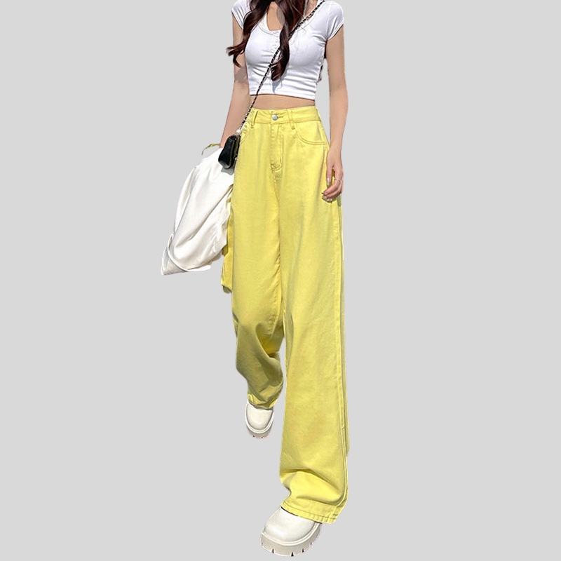 Loose straight jeans women's clothing new high-waisted Korean version drape thin and high wide-leg floor-mopping trousers