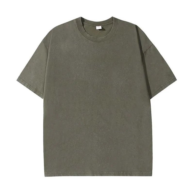 Summer 230g retro heavyweight pure cotton round neck Tshirt custom washed loose short sleeved oversized mens top 250312