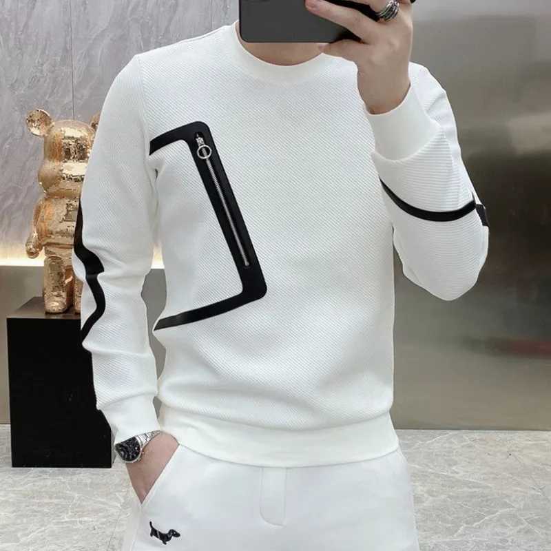 Mens Clothing White Pullover Top Sweatshirts for Man Hoodieless Slim Fit Splicing Welcome Deal Xxl Simple High Quality Warm Emo M250312