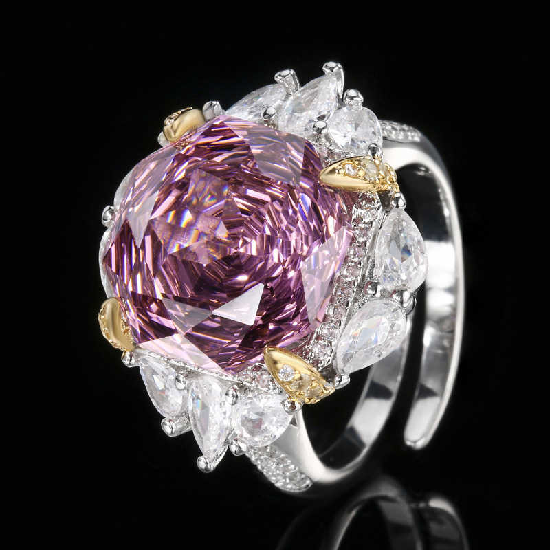 2025 explosive new Zhuangsheng copper bottom gold-plated rose cut light luxury set female lead stone 14mm W250312