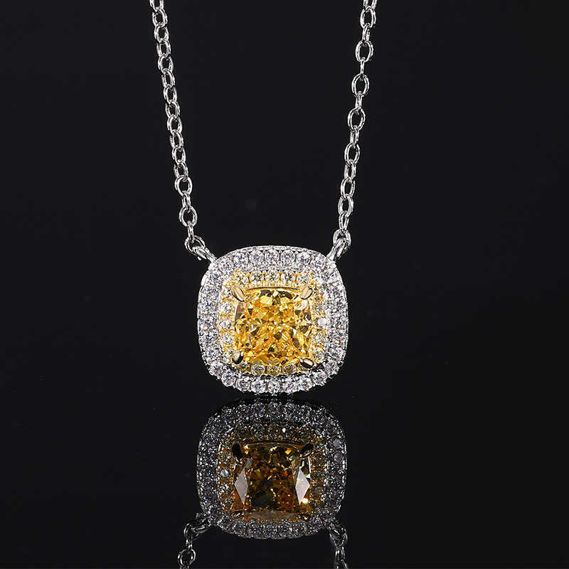 Autumn and Winter New Zhuangsheng Jewelry Set High Carbon Diamond Ice Flower Cut Copper Set with Yellow Diamond Main Stone 6 * 6 W250312