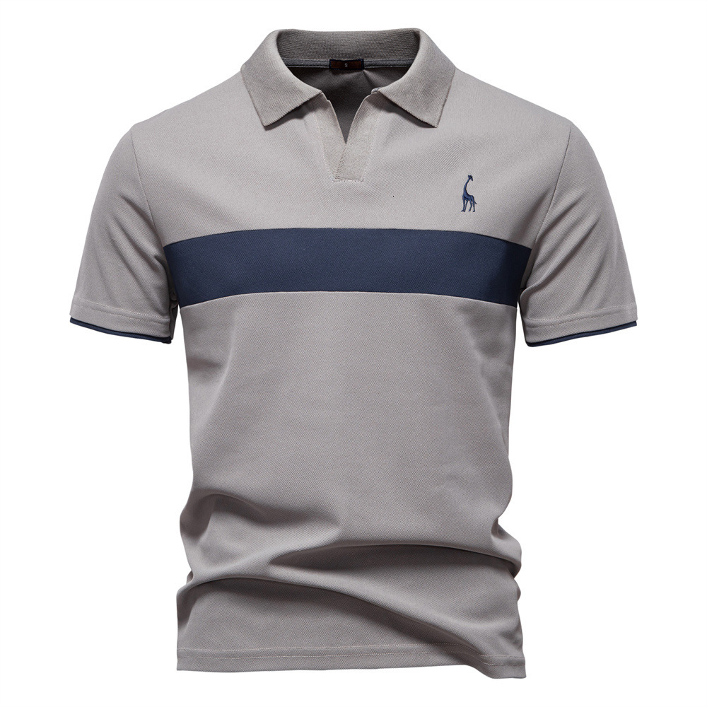 2025 Summer New Product: Deer Embroidered Men's Flip Collar Short sleeved T-shirt with Splicing V-neck Polo Shirt for Men tracksuit