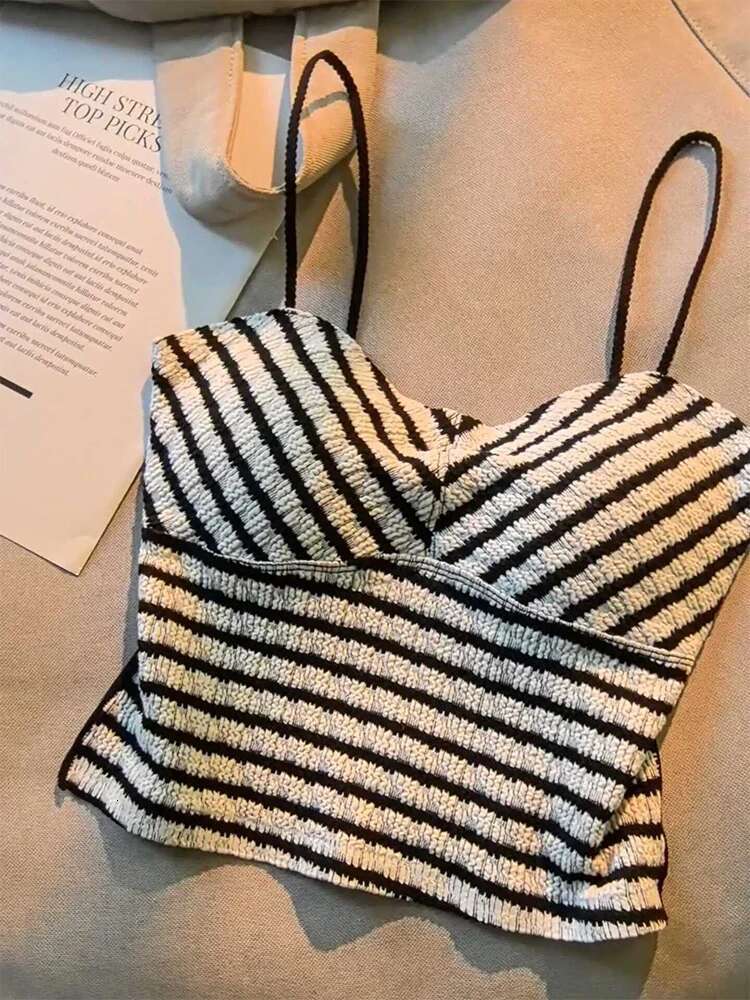 Women Striped Crop 90S Vintage Y2k Camisole Streetwear Haruku Off Shoulder Corset Top Sleeveless Vest 2000S Clothes Summer