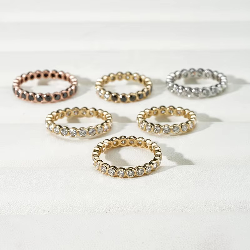 Group Order Starsgem Gold 10K 14K 18k Gold Round Shape Eternity 2.5MM Black Moissanite Eternity Band