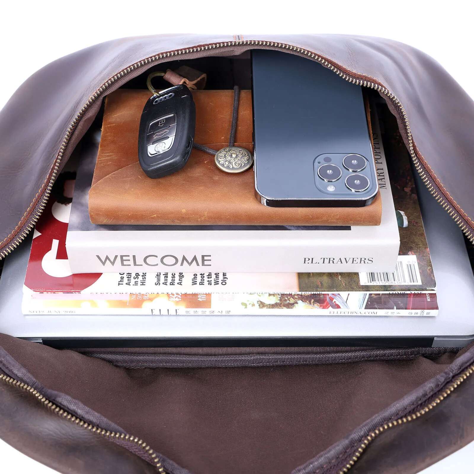 S.worker Vintage Genuine Shoulder For men Large Capacity Chest Bag Full Grain Leather 14 Inch Crossbody Daypack