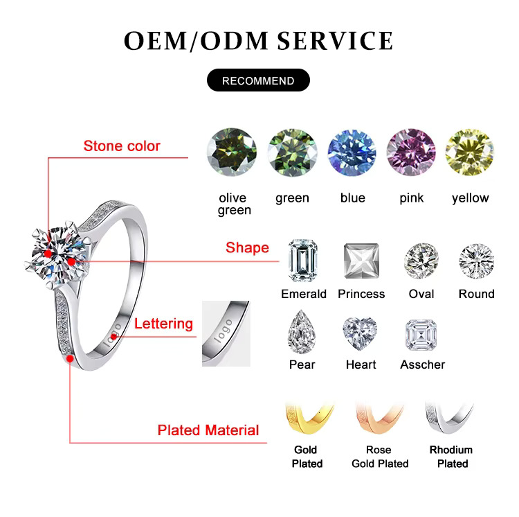 Wholesale 925 Silver Moissanite Engagement Rings for Women Engagement Wedding Moissanite Diamond Ring