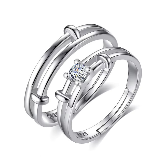 Customized Zircon Diamond Decor Heart Shape Couple Set Engagement 925 Sterling Silver Wedding Rings