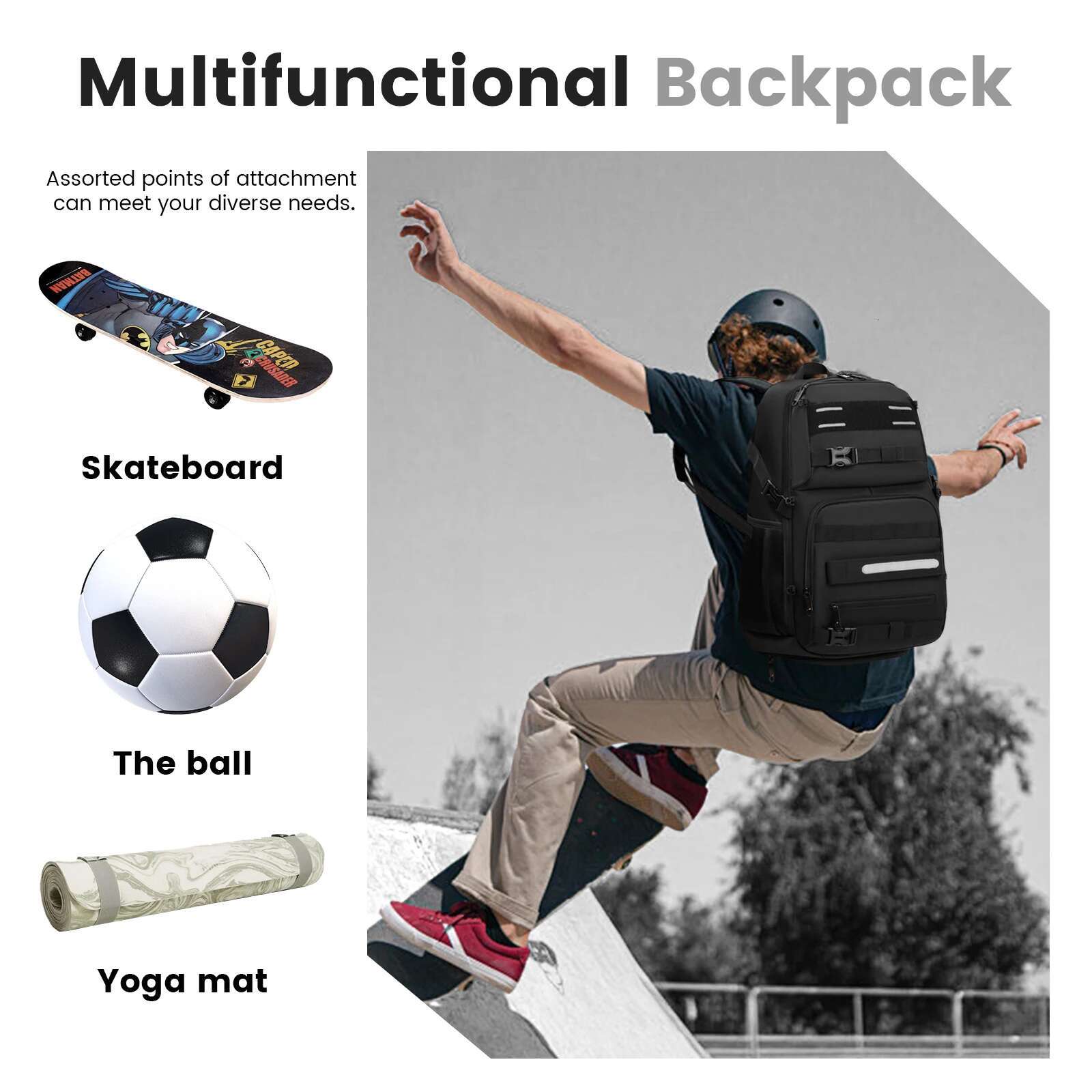Yh&Gs Skateboard With USB Charging Port Multifunctional Sports Longboard Bag Basketball Backpack For 15.6 Inch Laptop