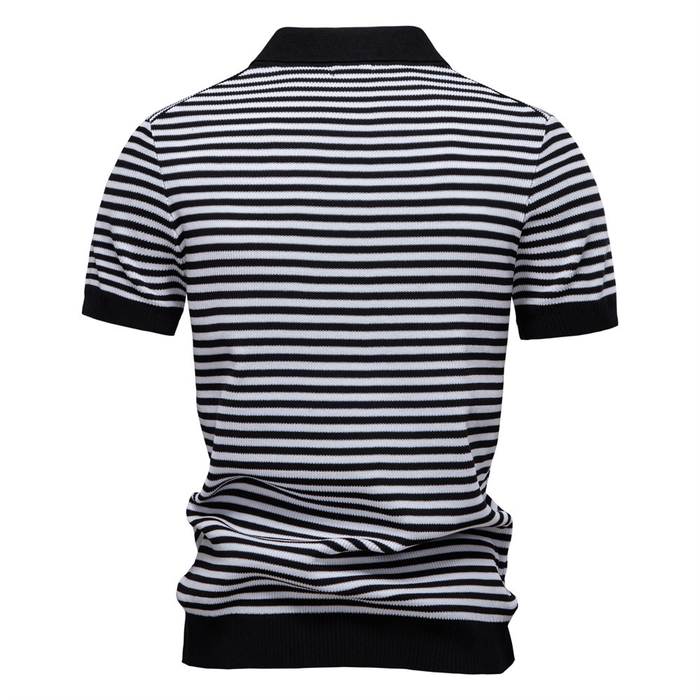 2025 Summer New Men's Short sleeved Knitted with Striped Seagull Neck and Woolen Polo t shirt for Men tracksuit