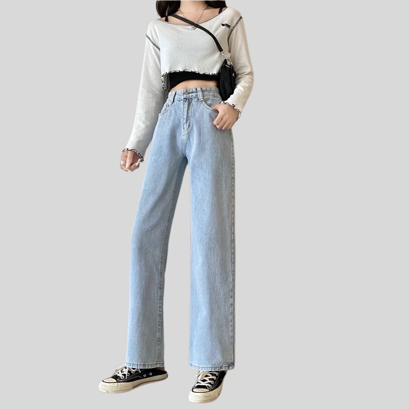 Loose straight jeans women's clothing new high-waisted Korean version drape thin and high wide-leg floor-mopping trousers