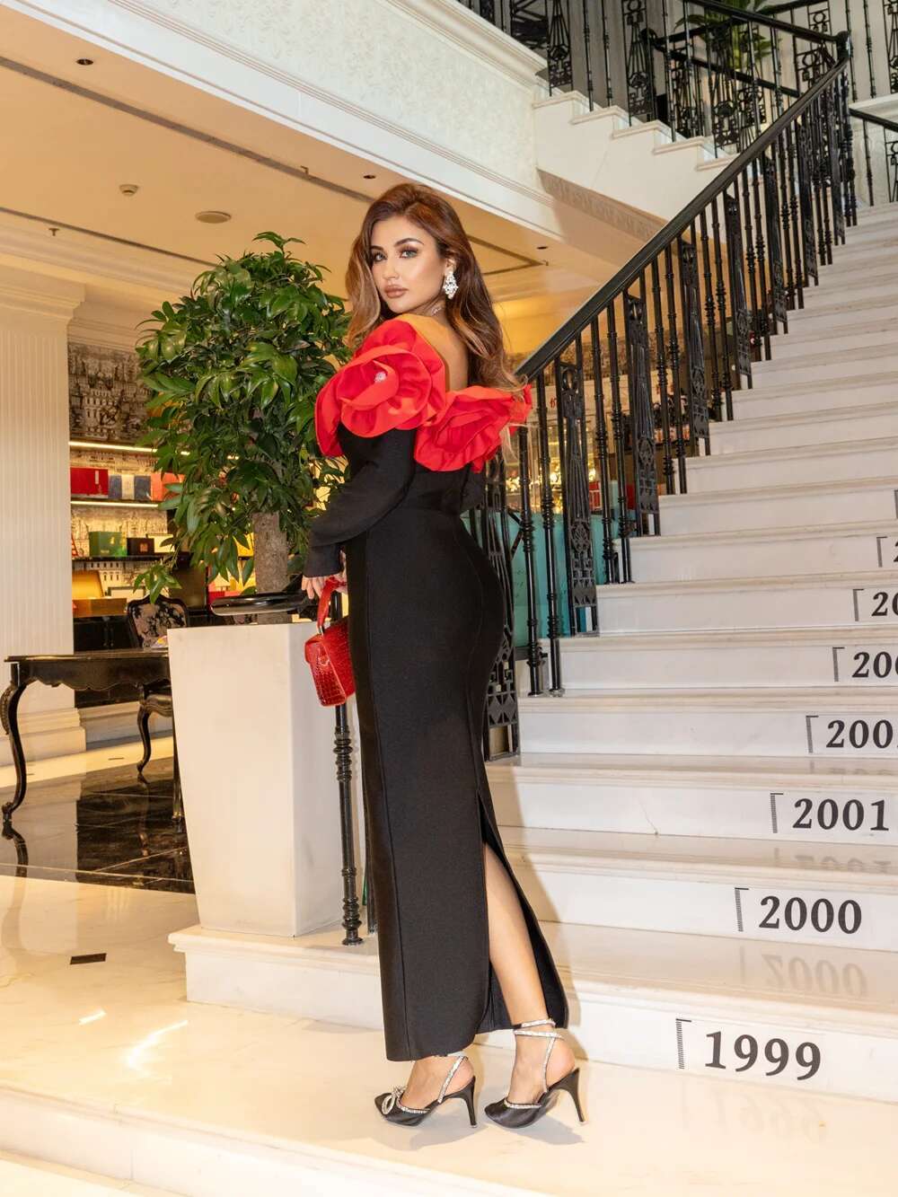 High Quality Winter Women Sleeve Red Rals Bodycon Long Bandage Celebrate Evening Party Birthday Fashion Dress