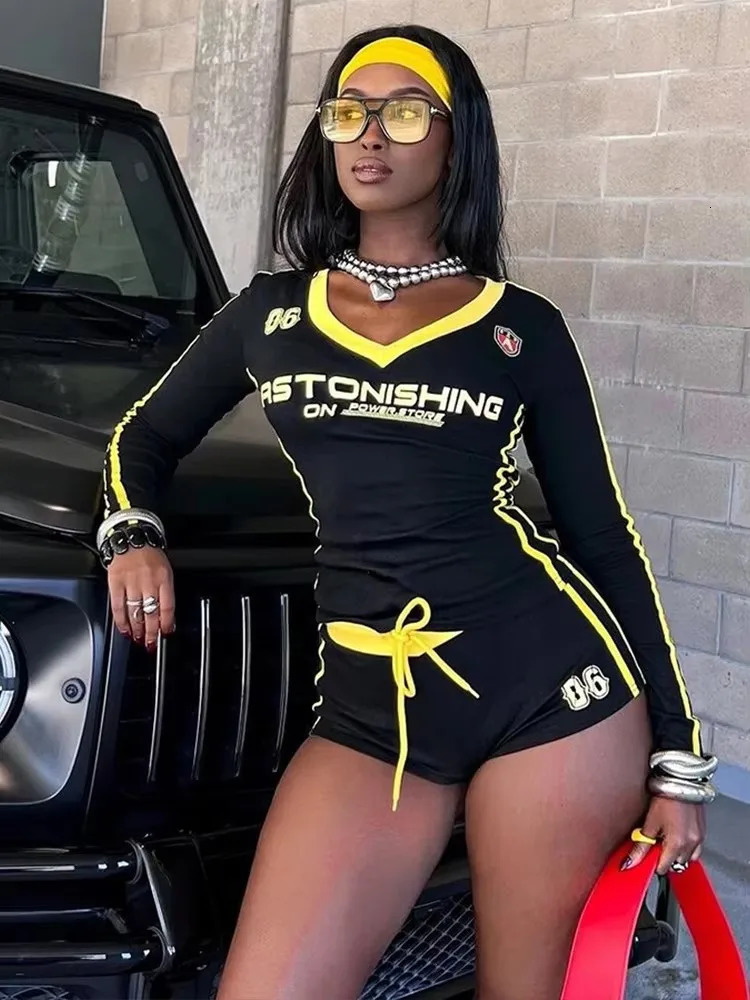 Weird Puss Women Tracksuit 2 Piece Set Stroke Tight Hipster Letter Print Sporty Casual Crop TopsShorts Street Matching Outfits 250311