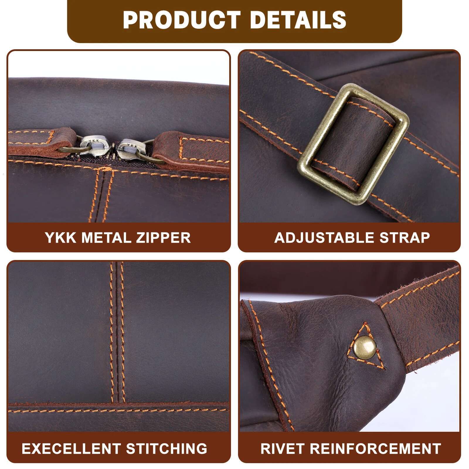 S.worker Vintage Genuine Shoulder For men Large Capacity Chest Bag Full Grain Leather 14 Inch Crossbody Daypack