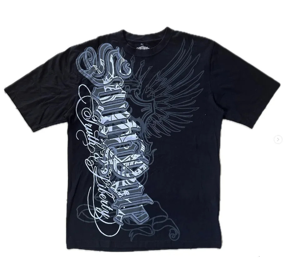 Y2K Vintage Letter Print T-shirt Pure Cotton Oversized T-Shirt Men Street Hip Hop Gothic Harajuku Punk Loose Short Sleeves 250310