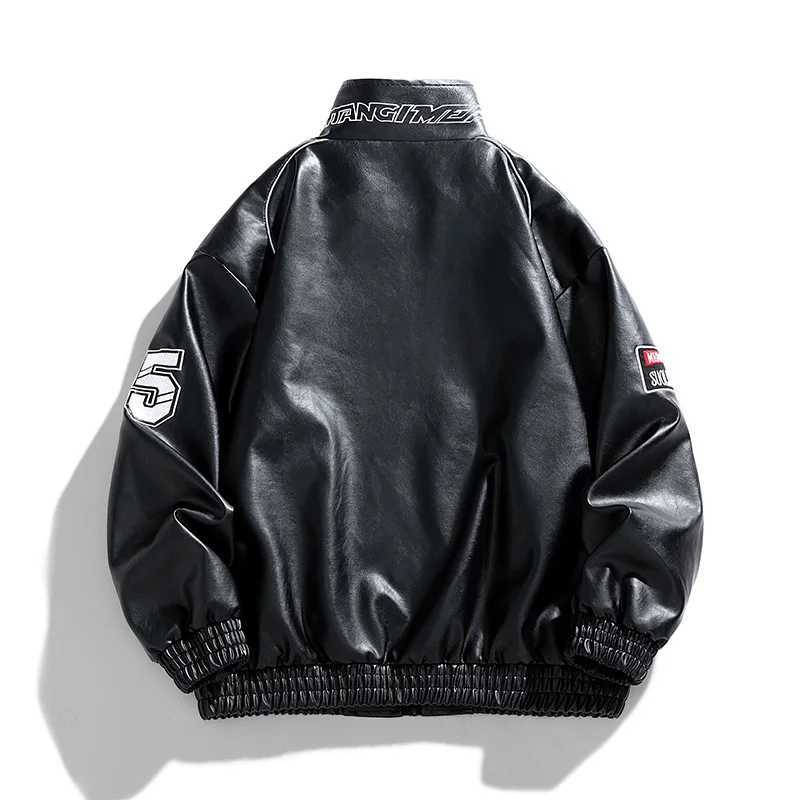 Motorcycle Racing Clothing Men Casual Fleece Thicken Autumn Winter Loose Stand Collar Tops PU Coat Faux Leather Jacket OuterwearT250311