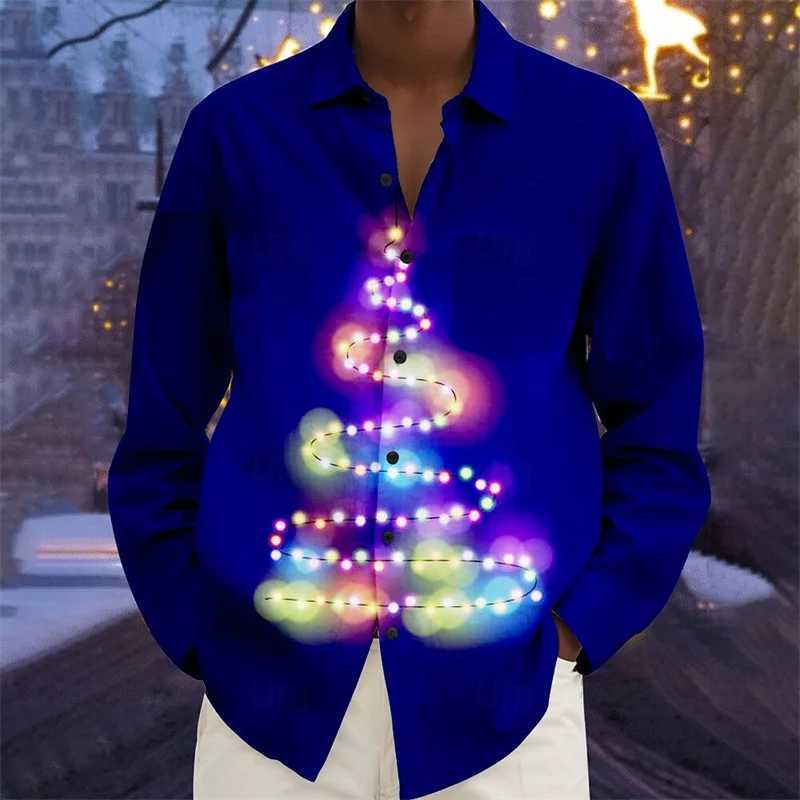 Christmas Mens Christmas Animal Shirt Santa Claus Long Sleeve Autumn/Winter Collar Shirt 3D Printed XS-6XL New Year Gift W250312