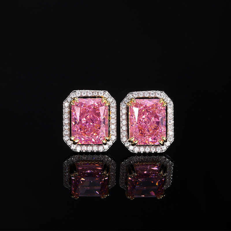 2024 New Zhuangsheng High Carbon Diamond Ice Flower Cutting Deep Pink Diamond Copper Inlaid Fashion Set 10 * 14-10 * 12 W250312