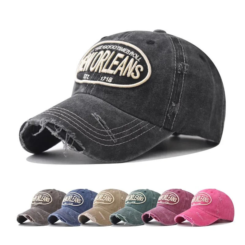 Vintage Washable Cowboy Baseball Cap Embroidery Hat for Men Women Worn Out Hip Hop Caps Adjustable Solid Cotton Sun 250311
