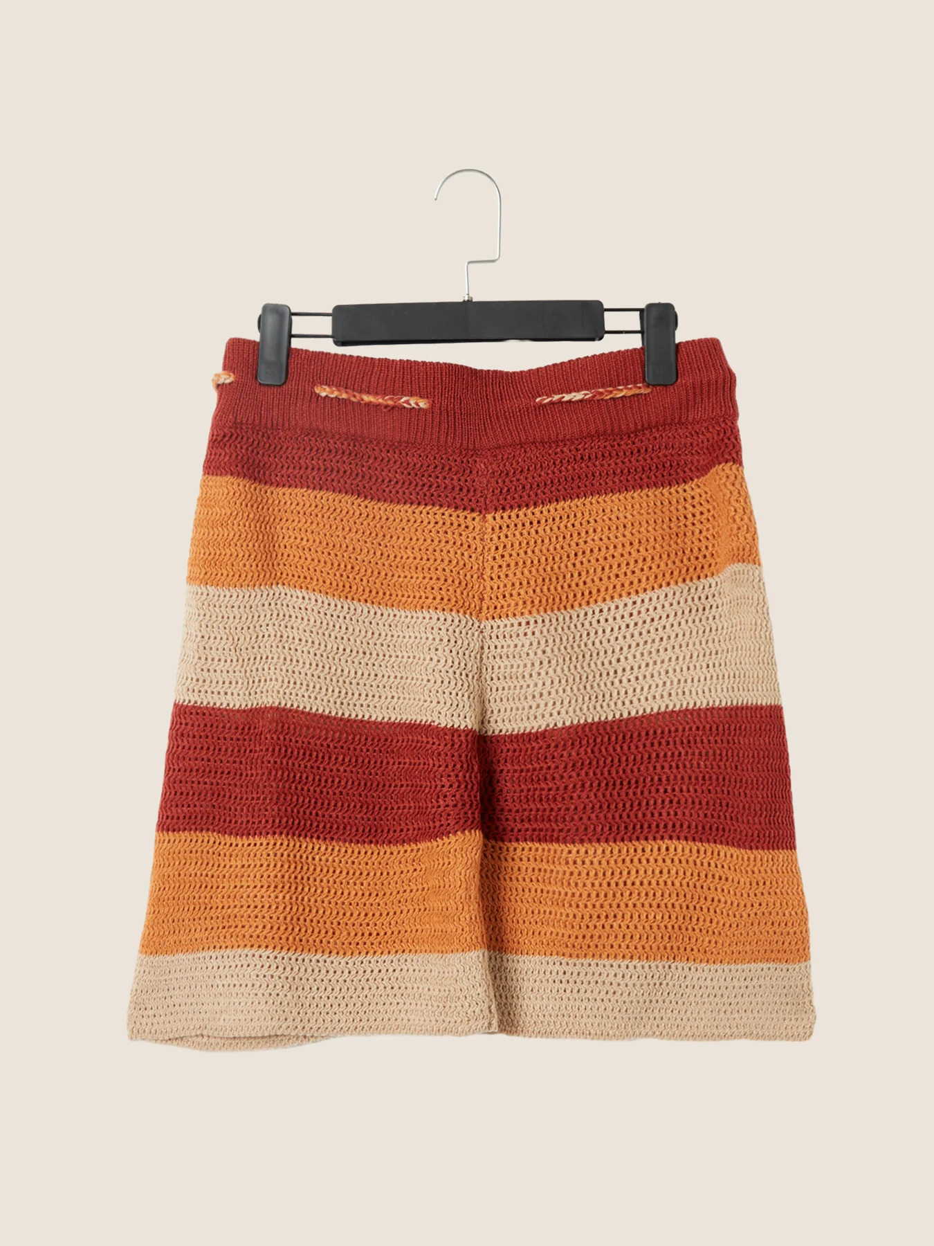 Mens Color-Block Woolen Yoga Shorts Fashion Knitting Summer Male Short Pants Casual Skinny Drawstring Fitness Knitwear Pants 250310